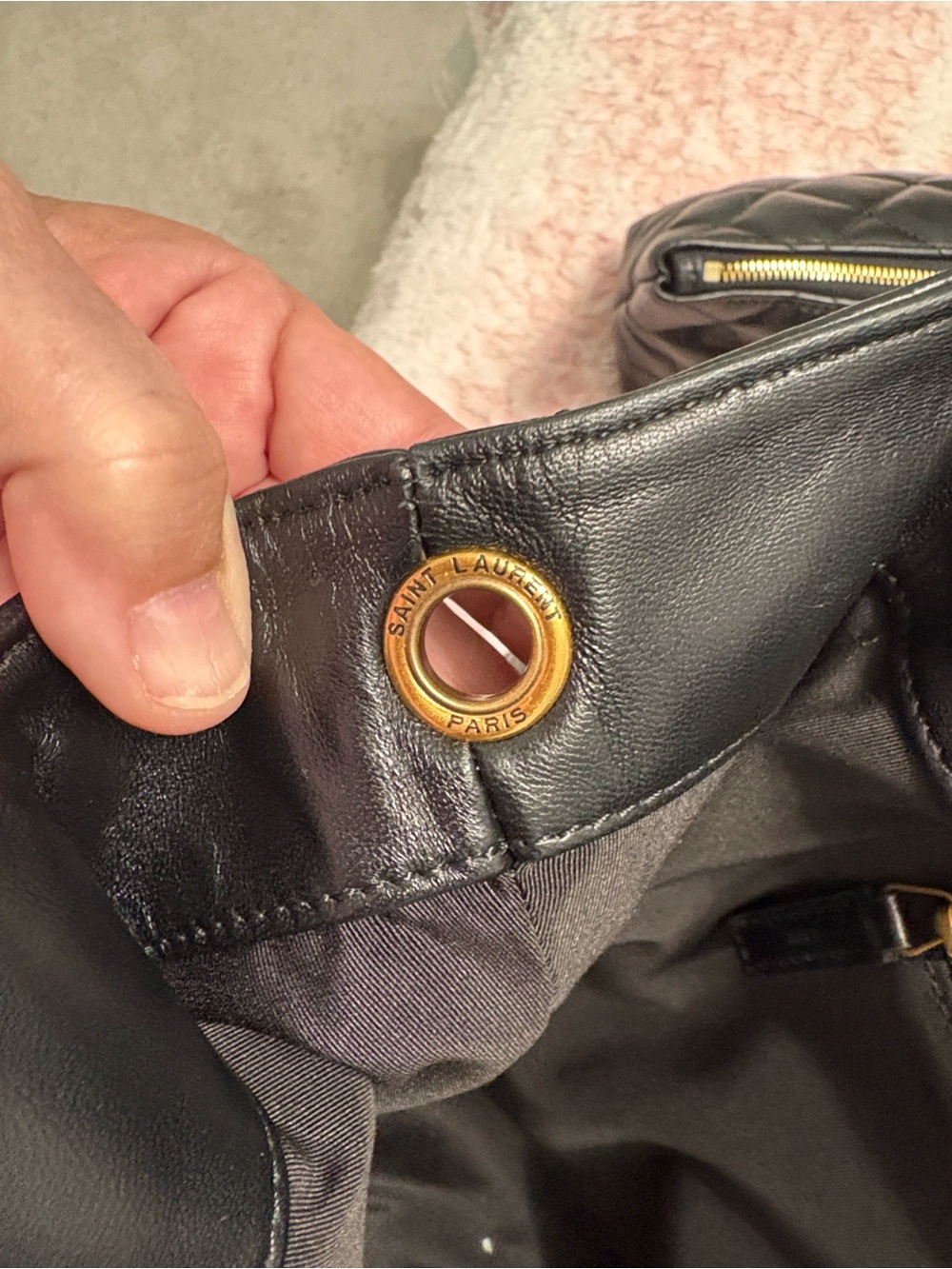 Saint Laurent Black Quilted Leather Tote with Gold Logo Accent - Picture 6 of 11